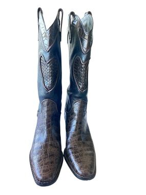 Men's Tall Western Cowboy Boots in Dark Brown and Black